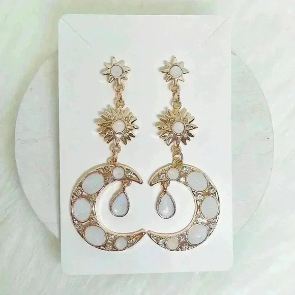 Half Moon w/ rhinestone Statement Earrings - Picture 3 of 3